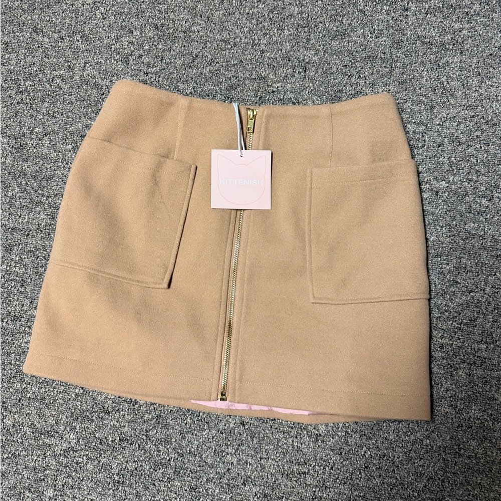 KITTENISH Tan Zip-Front Mini Skirt